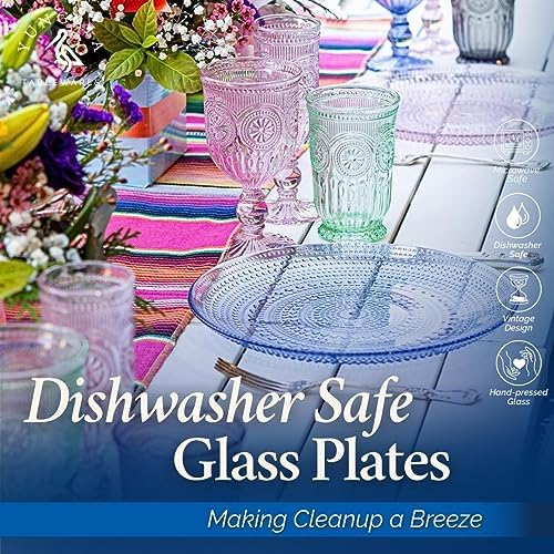 Blue Hobnail Dinner Plates Set of 4 Pressed Glass 10.5 Inch - Image 6