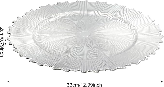 50 Pcs Antique Charger Plates Bulk, 13in Reusable Serving Plates Embossed Rim Plastic Party Dinner Plate Chargers Round Decorative Server Plate for Wedding Party Event Tableware