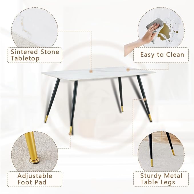 Modern Dining Table Set for 6, Dining Table Chairs Set of 6, Sintered Stone Kitchen Table Top and Modern Chairs Set of 6 for Kitchen Dining Room