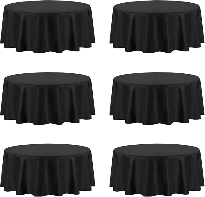 PureFit 6 Pack Round Black Table Cloths 90 Inch for Round Tables, Stain and Wrinkle Resistant Table Linens for Home Use, Wedding, Party, Banquet and Camping