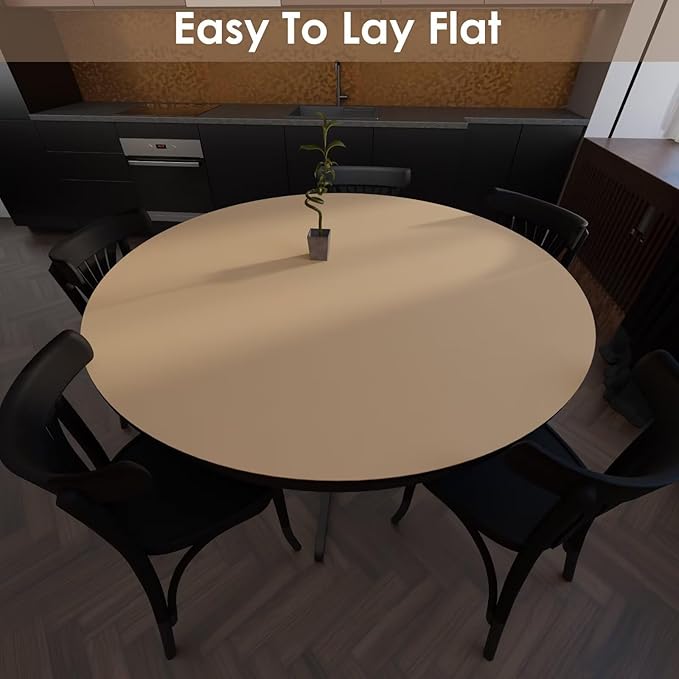 Round Table Pad, 1.8mm Thick, 24 Inch Diameter Leather Table Cover and Protector for Dining Table Top (Light Brown+Gray)