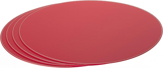 Nikalaz Oval Placemats Set (Pack of 4) Recycled Leather Table Mats 18 x 13 inches (45.7 x 33 centimetres), Kitchen Dining Table Decor by Nikalaz (Red)