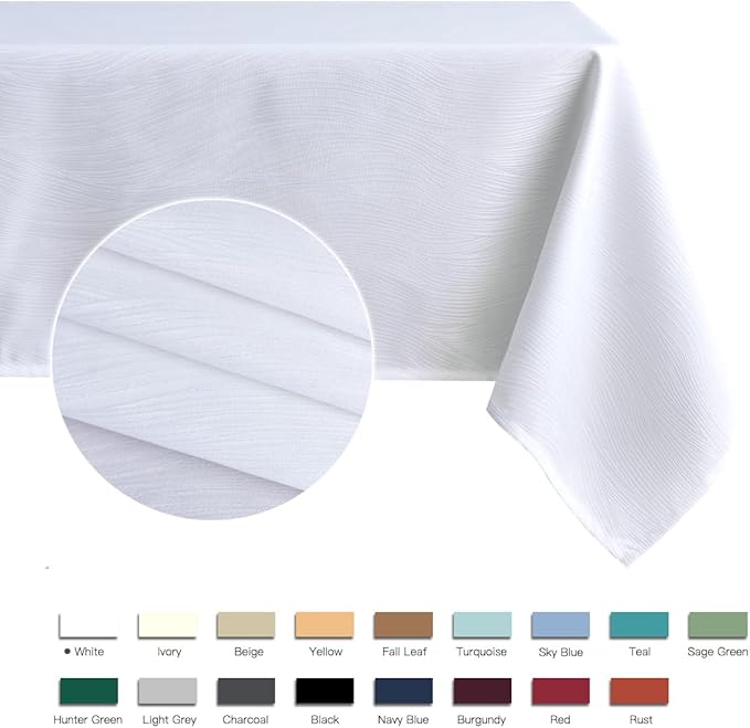 maxmill Jacquard Tablecloth Swirl Design Water Resistance Antiwrinkle Heavy Weight Soft Table Cloth for Buffet Banquet Parties Event Holiday Dinner Rectangle 60 x 84 Inch White