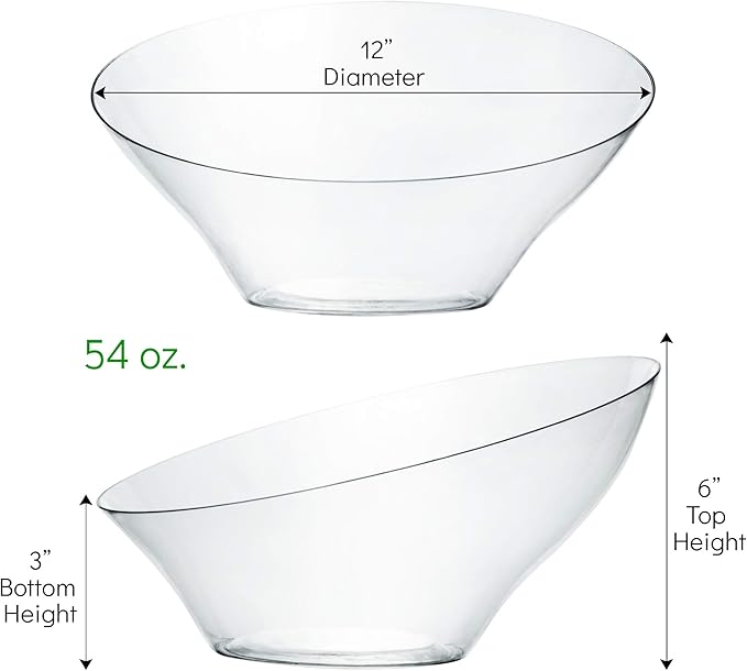 PLASTICPRO Disposable Angled Plastic Bowls Round Large Serving Bowl, Elegant for Party's, Snack, or Salad Bowl, Clear Pack of 4