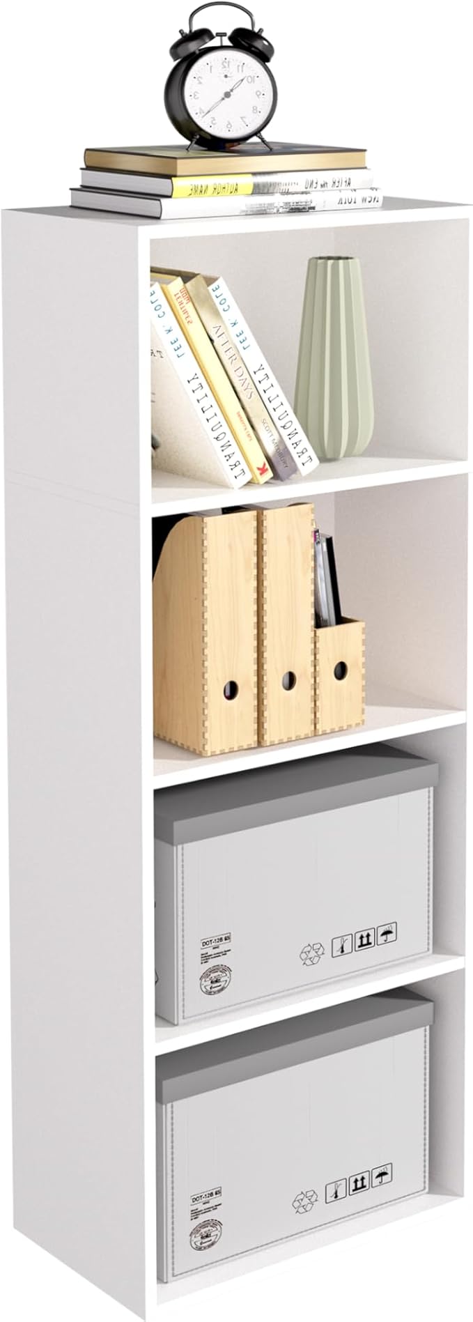 Wooden 4 Cube Storage Organizer, 4 Tier Tall Modern Bookshelf Freestanding Storage Display Organizer, Versatile Cubes Shelf and Cubby Unit for Living Room, Bedroom, Home Office 15.7inch