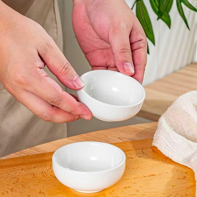 Ceramic Pinch Bowls,2.7 oz Mini Prep Dip Bowl Set,Small Dipping Salsa Charcuterie Soy Sauce Side Dish for Sushi,Set of 6 (White)