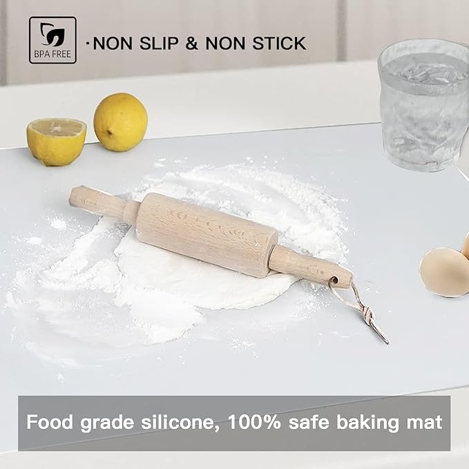 Silicone Mats for Kitchen Counter, 47.3"x23.6"x0.08" Largest Heat Resistant Mat Kitchen Island Waterproof 2MM Thick Countertop Protector Mat Nons-slip Extra Large Counter Mat (Beige Gray)