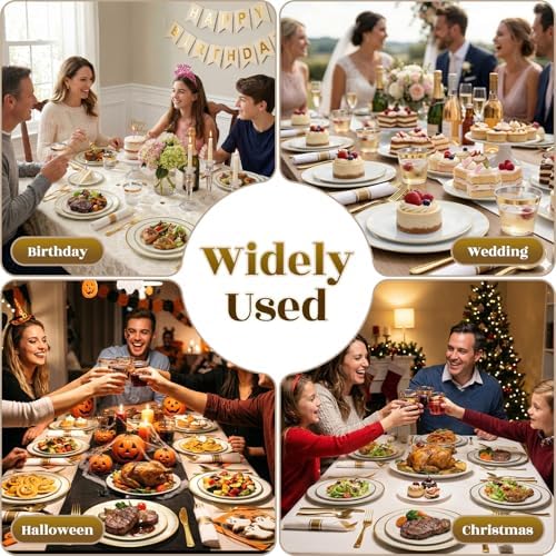 White Gold Dinnerware Set Disposable Plates for 175PCS 25 Guests - Image 7