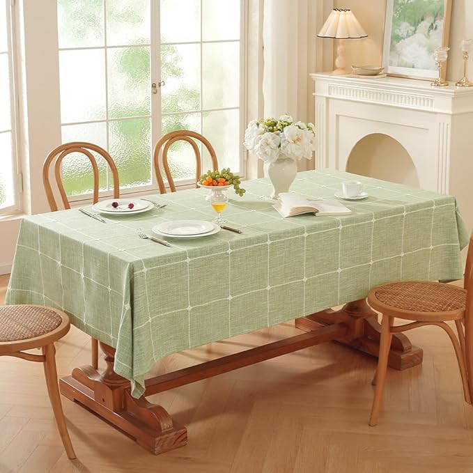 Zobesta Green Table Cloth Rectangle Table 120 x 53 Inch, Linen Tablecloth Rectangle Heavy Weight Farmhouse Soft Boho Tablecloth for Outdoor, Party, Holiday, Picnic, Dining