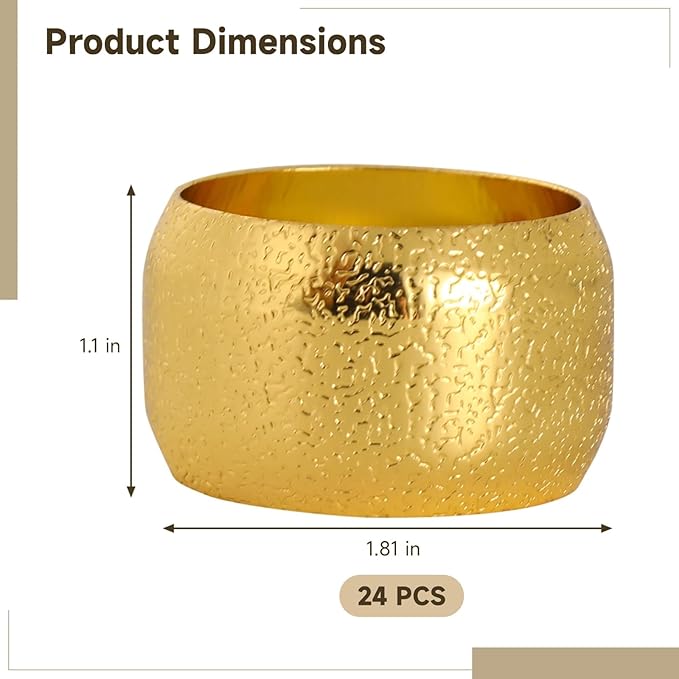 24 Pcs Gold Napkin Rings, Metal Napkin Ring Holders Set, Iron Napkin Rings with Electroplated Finish, 1.81 in, Modern Decorative Table Setting for Parties, Banquets, Dinners (24Pcs)