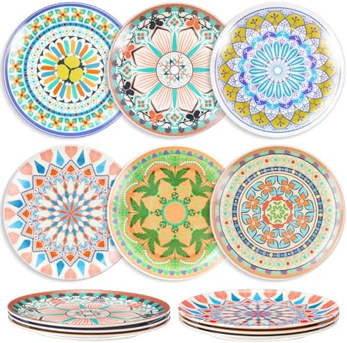 12 Pcs 8 Inch Bohemian Plastic Serving Plates, Colorful by Sunnychicc