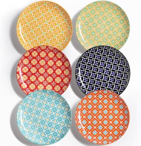 Metahom 10 Inch Dinner Plates Set of 6, Colorful Ceramic Plates by Metahom