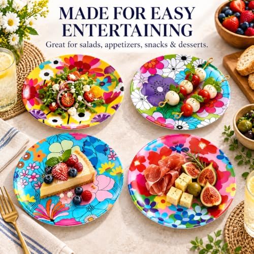 French Bull Assorted Plates - 4 Piece Set - 9 inch Melamine Salad Plates Set of 4 - Melamine Dinnerware for Indoor and Outdoor - Assorted Garden Floral - Image 7