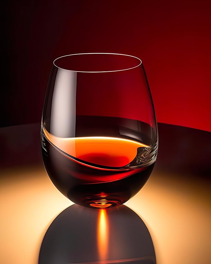 LUXU Stemless Wine Glasses(Set of 4)-20 oz,Crystal Wine Cups for Red or White Wine,Large Water Juice Glasses,No Stem Glass Beverage Cups,Clear Drinking Tumblers for Any Occasion