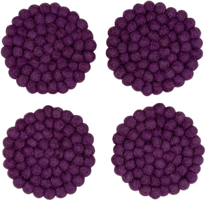 Humble Hilo Handmade Felt Coaster, 3.9 inches, Set of 4 (Plum)