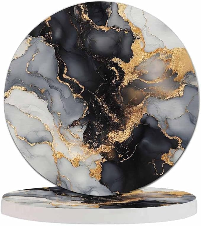 Alcohol Ink Painting Black Coaster Luxury Marble Liquid Global Texture Tabletop Protection for Any Table Type Wood, Granite, Glass, Soapstone, Sandstone, Marble, Stone Tables