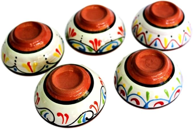 Cactus Canyon Ceramics VERY SMALL Spanish Terracotta 5-Piece VERY SMALL Mini-Bowl (Pinch Bowls) Set, White