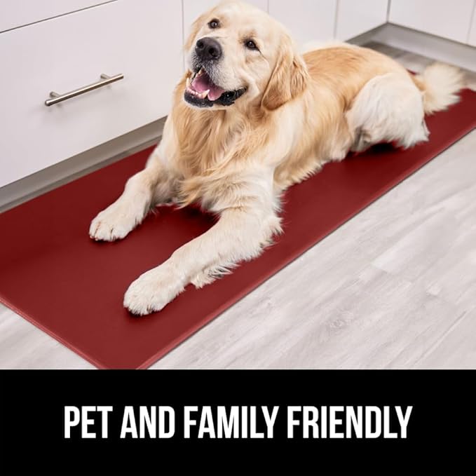 GORILLA GRIP 2 Pack Comfortable Cushioned Kitchen Mats for Floor, 17x24 + 17x48, Waterproof and Stain Resistant, 1/2 Inch Thick Soft Ergonomic Standing Desk Anti Fatigue Mat, Foam Supports Feet, Red