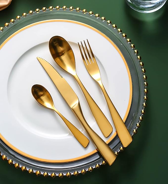 16 Piece Gold Silverware Set for 4,Modern Unique 18/10 Stainless Steel Flatware Cutlery Set, Eating Tableware Set,Vintage Luxury Style Cutlery Set for Home Restaurant Wedding Party