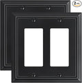 2-Pack Decorative Double Decorator Outlet Cover Plate, Matte Black Durable Natural Bamboo Fiber Wall Plates for Electrical Outlets, Receptacle, GFCI Outlet, Dimmer Switch, 2-Gang, Corrosion Resistant