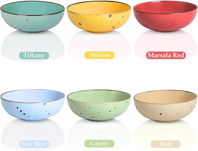 Esfour Round Porcelain Bowls - 20 Ounce - Set of 6 - Microwave, Oven, Dishwasher-Safe, Scratch Resistant, Porcelain Durable Small Dishes Bowls for Cereal, Salad, Pasta, Soup Dessert - Assorted Vivid