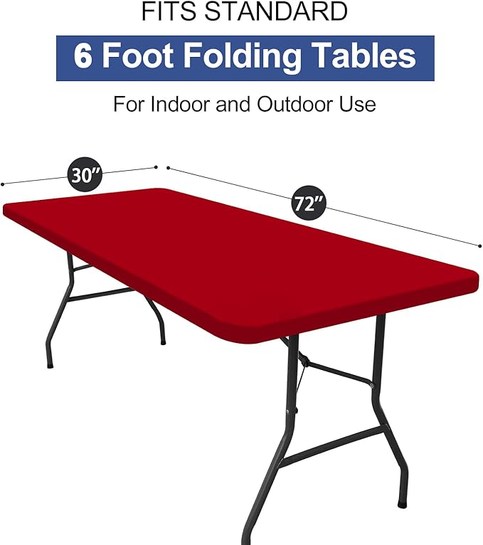 homing 2 Pack Rectangle Table Cloth, Elastic Fitted Fabric Tablecloth Fits for 6 Foot Folding Tables, Washable Table Cover for Picnic, Camping, Indoor & Valentine's Day (Red, 30" x 72")