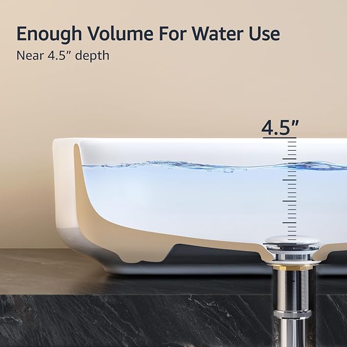 ELLAI Bathroom Vessel Sink Rectangle Above Counter Porcelain Ceramic Top Mount Rectanglar Countertop Sink for Bathroom 19.7"x15.2"x5.4" Glossy White with Pop Up Drain