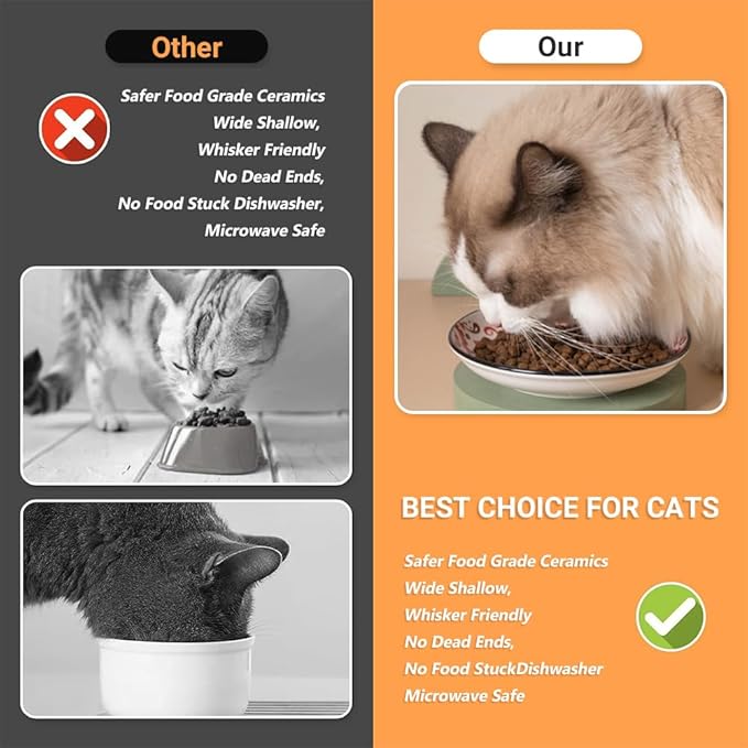 Non-Slip Cat Bowls, Ceramic Wide Pet Food Bowl Set for Relief Whisker Fatigue, 3 Pack Colorful Kitten Feeding Dishes Plates with Anti-Slip Silicone Base-Microwave and Dishwasher Safe, 8.5 oz