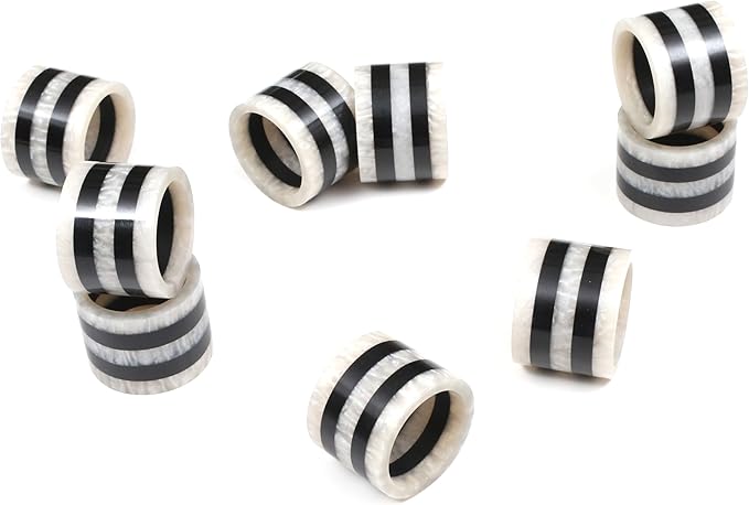 CLEENTABLE Epoxy Resin Napkin Rings - 12-Pcs Handmade Elegant Napkin Holders for Table Décor, Dining, Weddings, Holidays & Special Events - Durable & Lightweight, Easy to Clean (Black White)