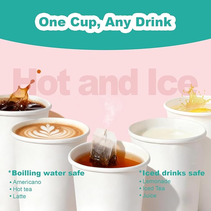 Paper Coffee Cups 12 OZ Disposable Hot and Cold Cups, Leak-Proof White Cups for Coffee, Tea, Ideal for Home, Office, and Events (100 Count)