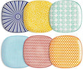 Selamica Porcelain Square Dessert Salad Pasta Steak Plates 10 inches ceramic plates set of 6 microwave/dishwasher/oven safe, Assorted Colors by Selamica