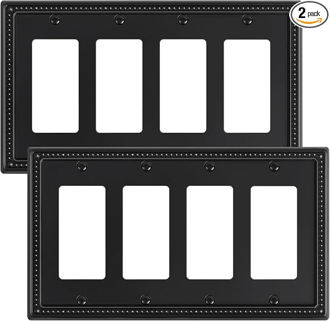 2-Pack Quad Decorator Outlet Cover Plate, Black Pearls Decorative Switch Plates and Outlet Covers, Metal Wall Plates for Electrical Outlets, Receptacle, GFCI Outlet, Dimmer Switch