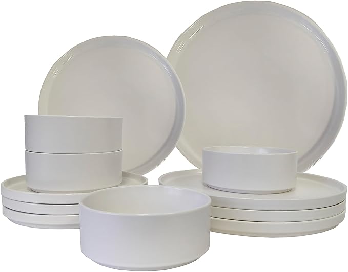 12-Piece Porcelain Scratch Resistant Plates and Bowls Sets, Service for 4 Stoneware Dinnerware Sets, Ceramic Plates and Bowls Dishes Sets, White - Microwave and Dishwasher Safe