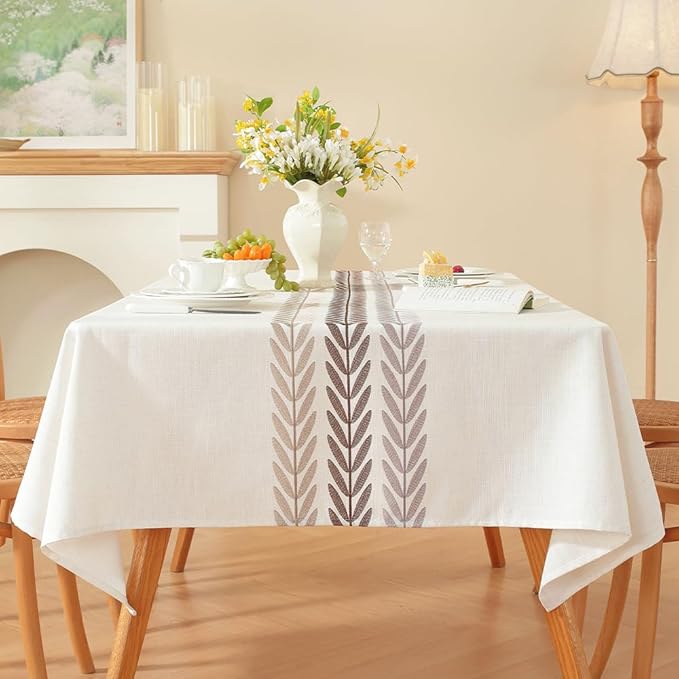 Zobesta Linen Tablecloths Rectanglar 86 x 53 Inch, White Table Cloth Waterproof Heavy Weight Washable Farmhouse Soft Boho Table Cloth Rectangle Tables for Kitchen,Outdoor