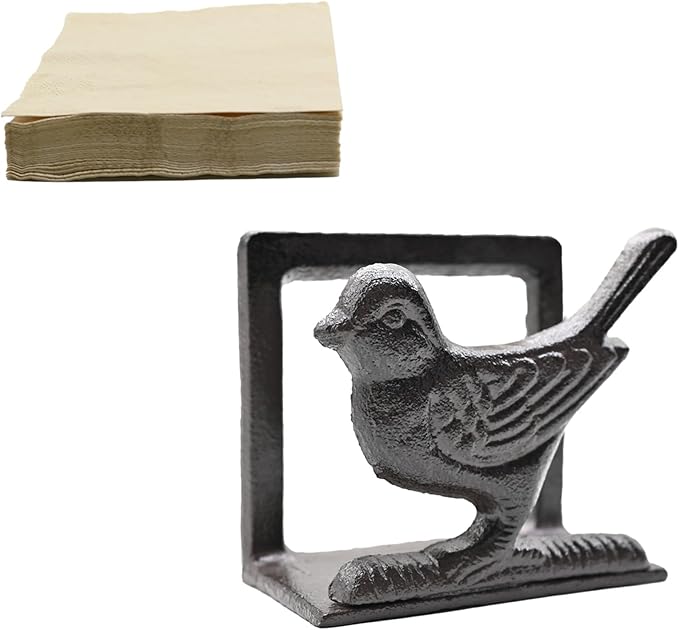 Exquisite Vintage Cast Iron Napkin Holder With Playful Standing Animal Motif - Birdie Napkin Holders are suitable for kitchens, restaurants, and parties