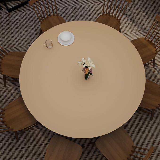 Round Table Pad, 1.8mm Thick, 41 Inch Diameter, Leather Table Cover and Protector for Dining Table Top (Light Brown+Gray)