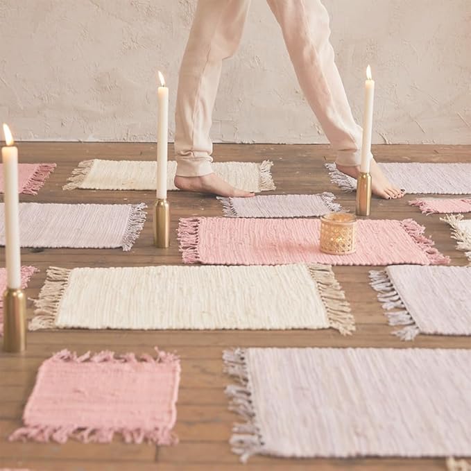 PILLOWPIA Handcrafted Chindi Placemat – 100% Cotton, Handwoven Boho Table Décor, Eco-Friendly Farmhouse Kitchen & Dining Table Mat, Rustic Washable Table Setting Accessory – Lilac