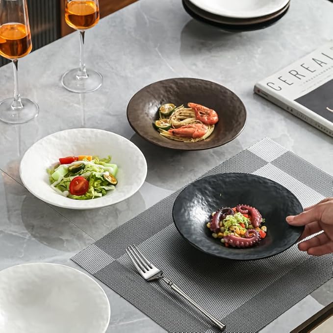8 Inch Elegant Porcelain Dinner Plates, Round Appetizer Plates, Perfect for Salad, Dessert, Pasta, Snacks,Fruit,Breakfast, Party, Dishwasher & Microwave Safe, Salad Plates Set of 4(Black)