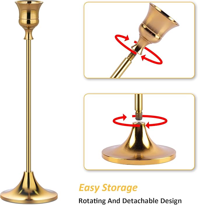 Metal Candle Holders for Candlesticks Taper Candlestick Holders Set Vintage Decorative Centerpiece Candelabra Tall Candle Stands (Gold, 4 Sets (12 pcs))