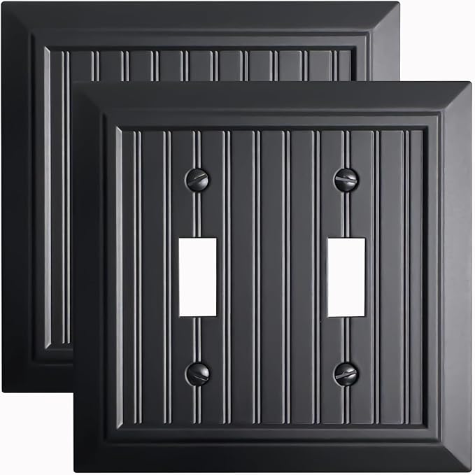 Beadboard Outlet Covers Wall Plates, Bamboo Fiber Light Switch Covers, Natural Material Electric Receptacle Decorative Switch Plate Outlet Cover Matte Black (2 Gang Toggle 2 Pack)