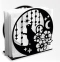 Cat Moon Decorative Black Metal Napkin Holder for Table, 4.9" x 4.9" x 2" Kitty Flower Standing Napkin Holder for Home Kitchen Restaurant Picnic Party Coffee Bar Dining Room
