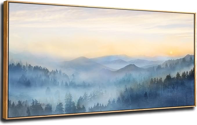 YJYart Canvas Wall Art Misty Forest Gold Wall Decor Nature Painting Modern Artwork for Bedroom Kitchen Office Wall Decorations 24x48 Inch