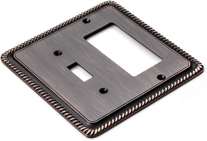 Henne Bery Rope Edge Decorative Wall Plate Switch Plate Outlet Cover (Toggle/Decorator, Aged Bronze)