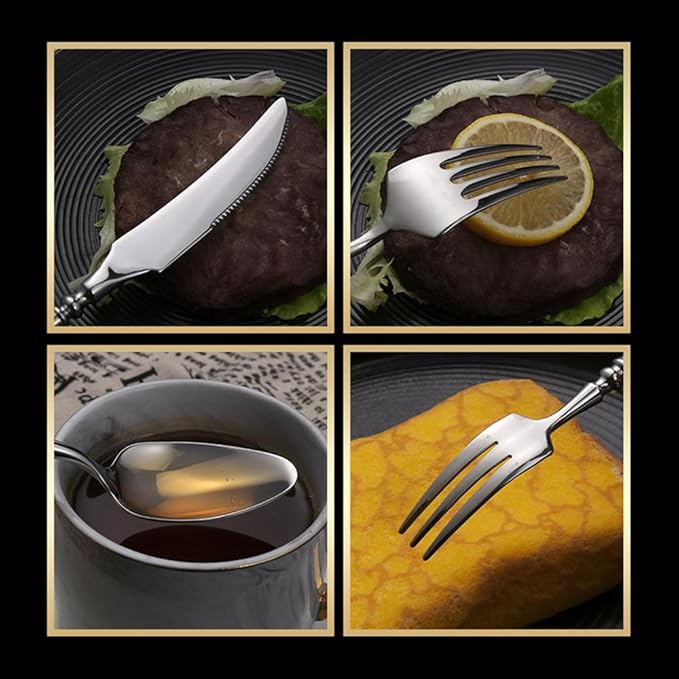Gold Silverware Set for 16 Premium 18/10 Stainless Steel Flatware Set 64 Piece Include Knives Forks and Spoons Cutlery Utensils Light Luxury Vintage Style for Home Kitchen Christmas Restaurant