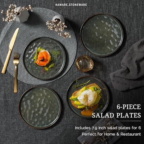 HaWare Stoneware Plates Set of 6, 7.9" Salad Plates, Reactive Glaze Ripple Ceramic Dish Set for Appetizer, Scratch Resistant, Small Dinner Plate, Microwave and Dishwasher Safe, Reactive Moss Green - Image 4