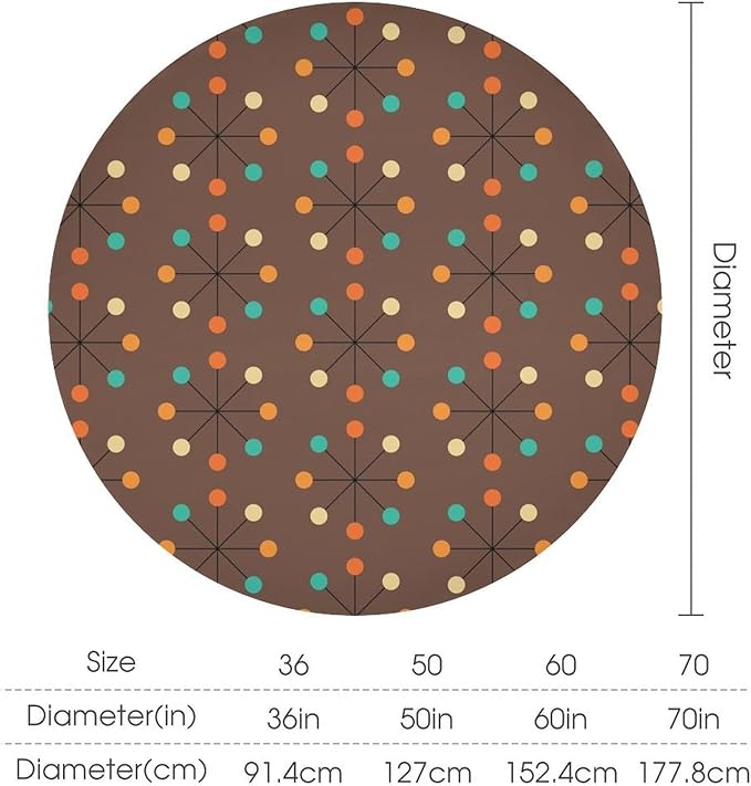 Mid Century Boho Round Tablecloth, 50s Mid Century Modern Geometric Pattern Tablecloth for Home Party Dining Room Kitchen Decor 70Inch(178cm)