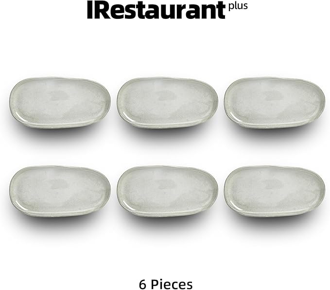 Organic Shape Highland Ceramic Serving Tray, 6pcs 13×7inch Handmade Reactive Glaze ceramic Tray with Wavy Edge, for Kitchen, Microwave & Dishwasher Safe, Scratch Resistant-grey