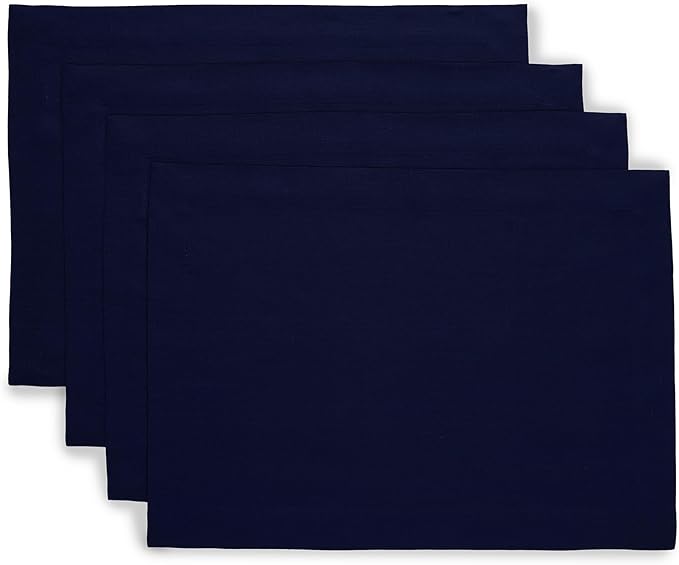 Solino Home Linen Navy Blue Placemats Set of 4 - 100% Pure Linen Placemats 14 x 19 Inch for Winter, Spring, Easter - Fete