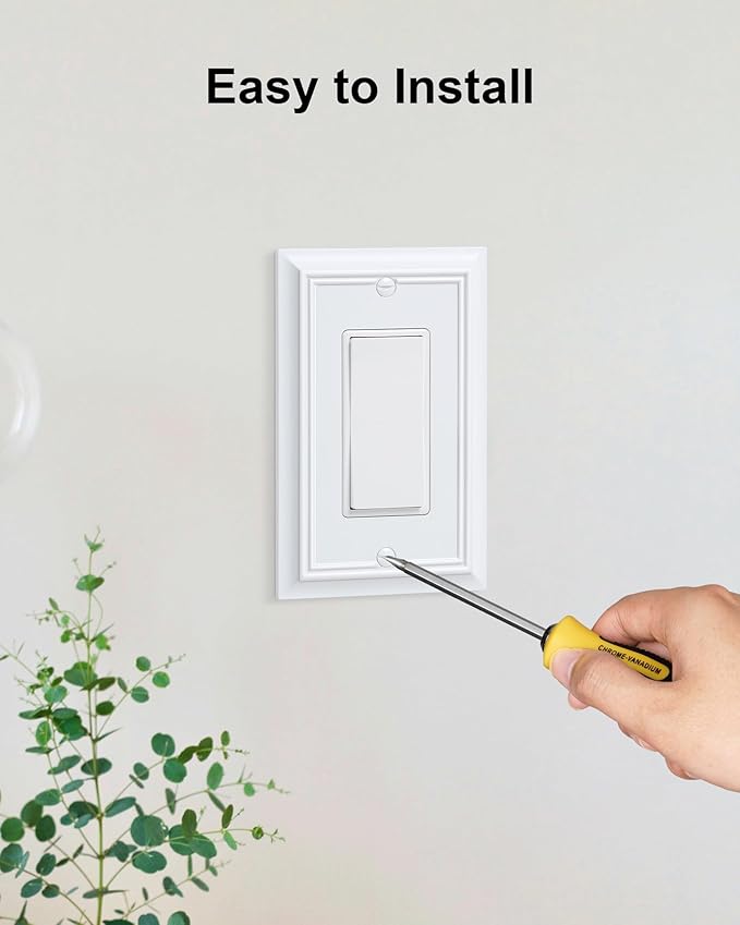 2-Pack Decorator Wall Plate Cover, Pure White Decorative Switch Plates and Outlet Covers, Durable Natural Bamboo Fiber Wall Plates for Electrical Outlets, Receptacle, GFCI Outlet, Dimmer Switch