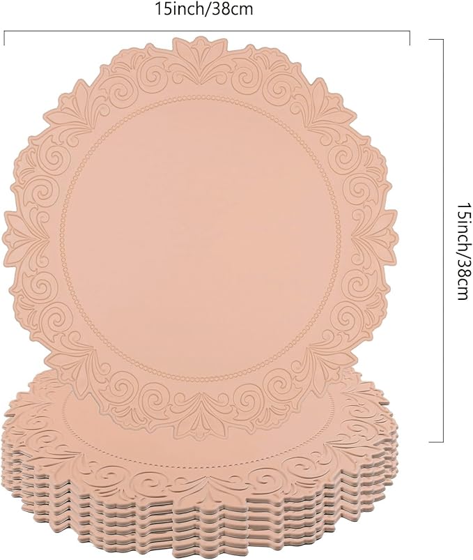 Noctiflorous Round Faux Leather 15 Inch Placemats Set of 6 Waterproof Wipeable Heat Resistant Tablemat for Dining Table Kitchen Non Slip Oilproof Table Place Mat for Indoor Outdoor(Pink, 6)